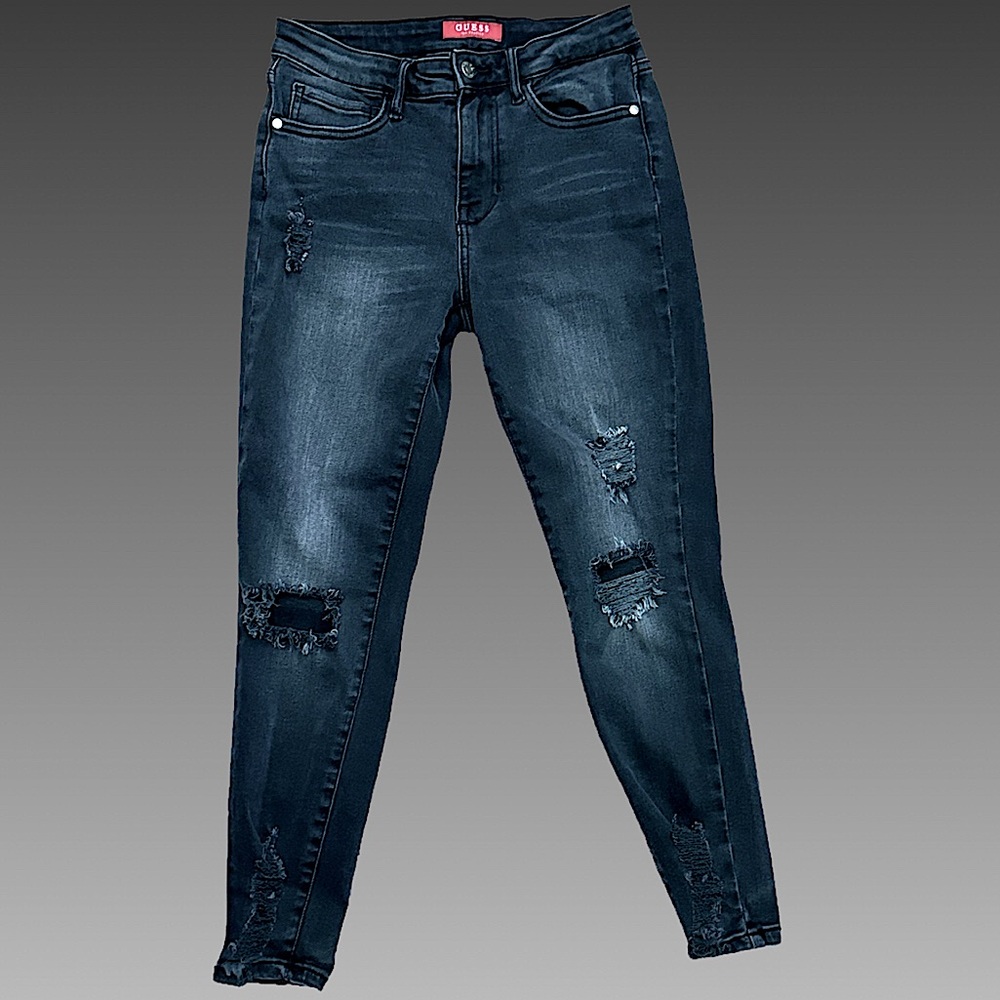 GUESS Black Distressed Denim Skinny Jeans Sz‎ 27